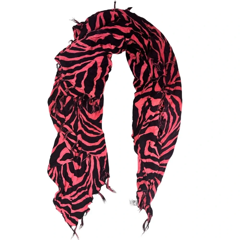 Unbranded Pink Black Zebra Print Rayon Scarf Lightweight Animal Pattern Wrap